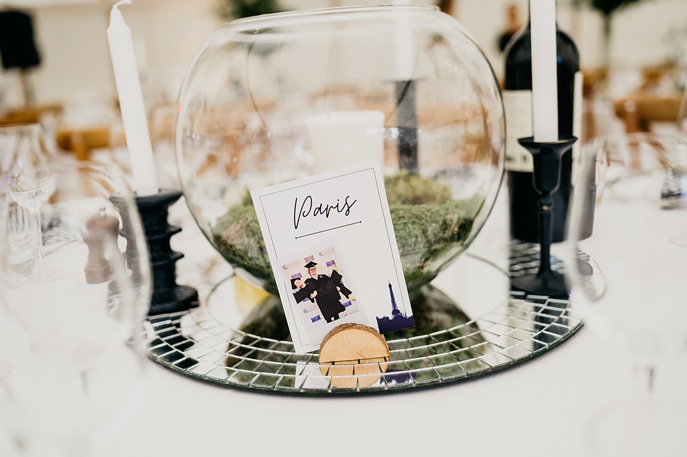 Mirror Fishbowl Centrepiece Table Name Outside Inside Wedding Kevin Fern Photography