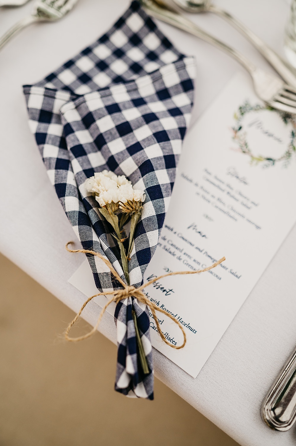 Gingham Napkin Flower Place Name Outside Inside Wedding Kevin Fern Photography