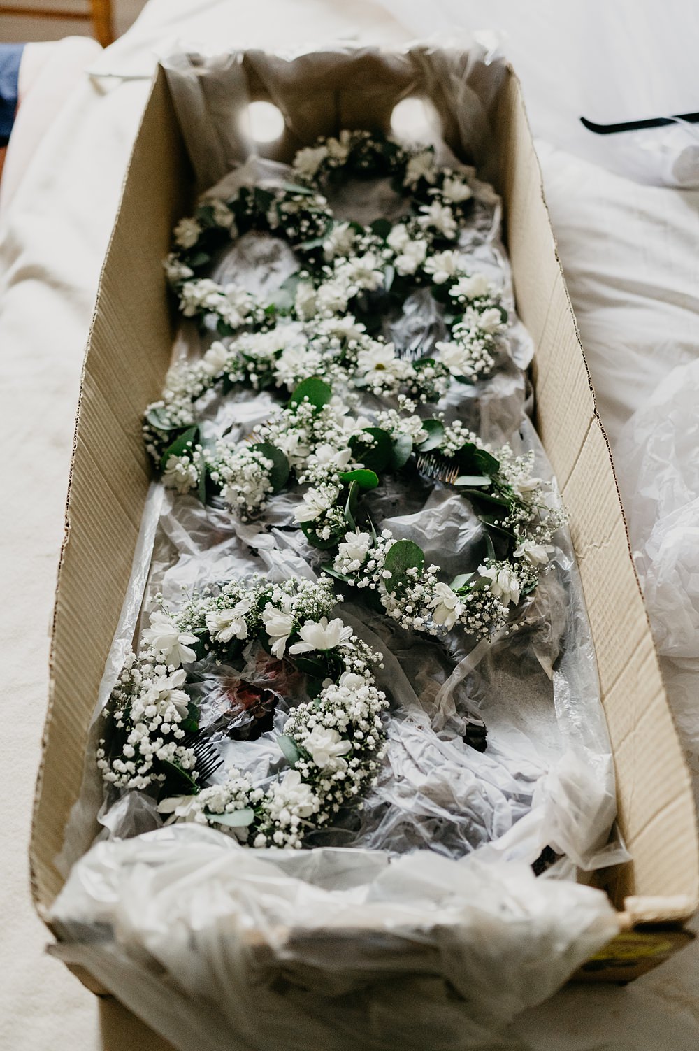 White Rose Gypsophila Bouquets Outside Inside Wedding Kevin Fern Photography