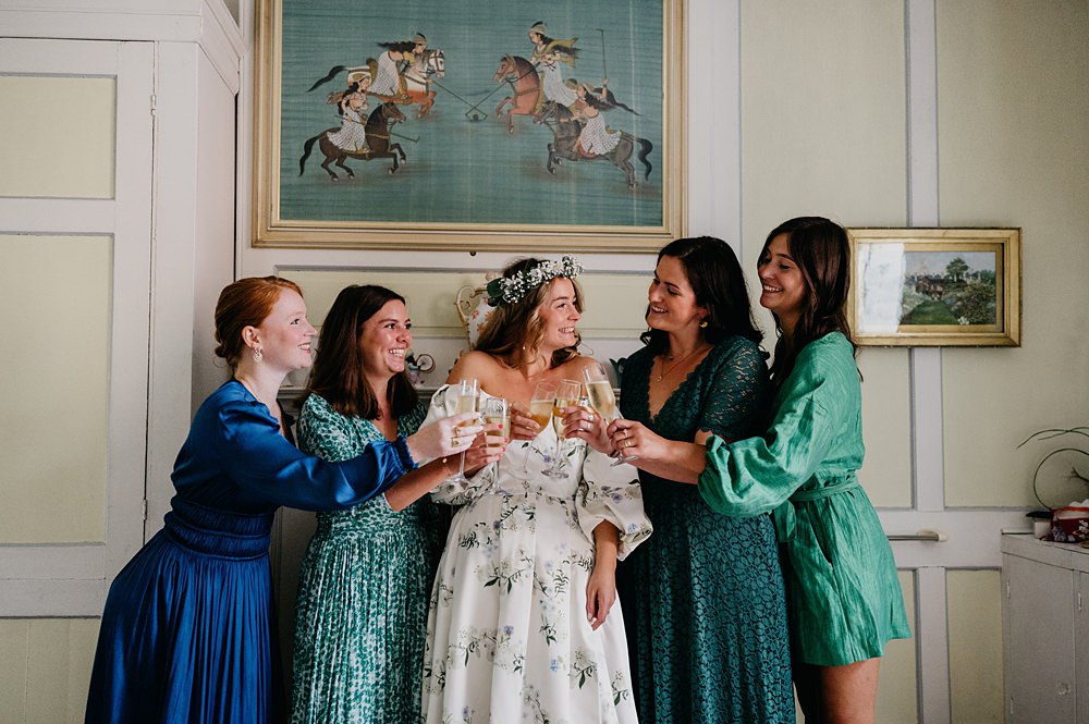 Mismatched Green Blue Bridesmaid Dresses Outside Inside Wedding Kevin Fern Photography