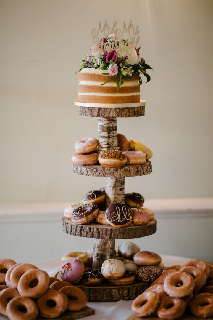 Rustic Wedding Cake Doughnut Tower Aden Priest Photography