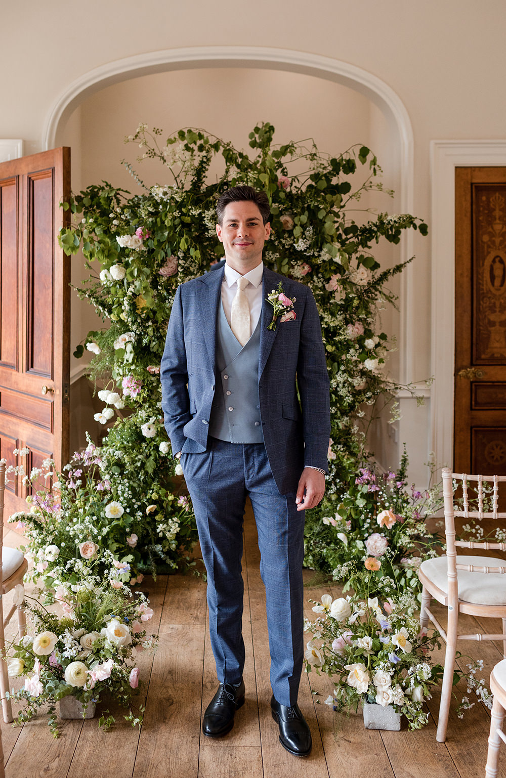 Groom Navy Suit Pink Tie Staffordshire Country Estate Wedding Jo Hastings Photography