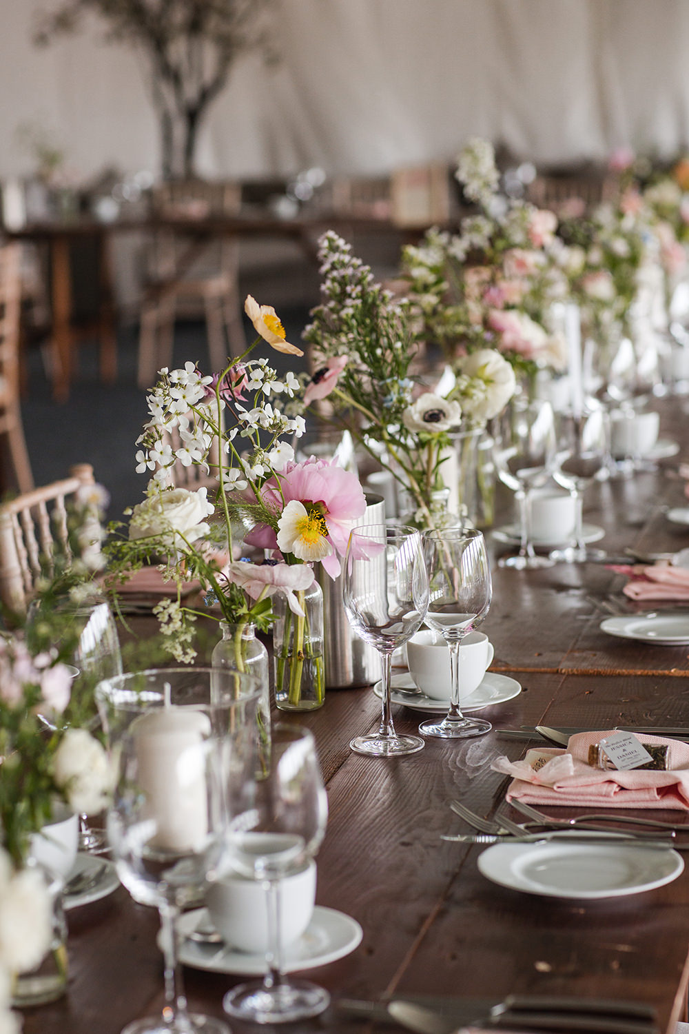 Long Wedding Table Spring Flowers Bottles Staffordshire Country Estate Wedding Jo Hastings Photography