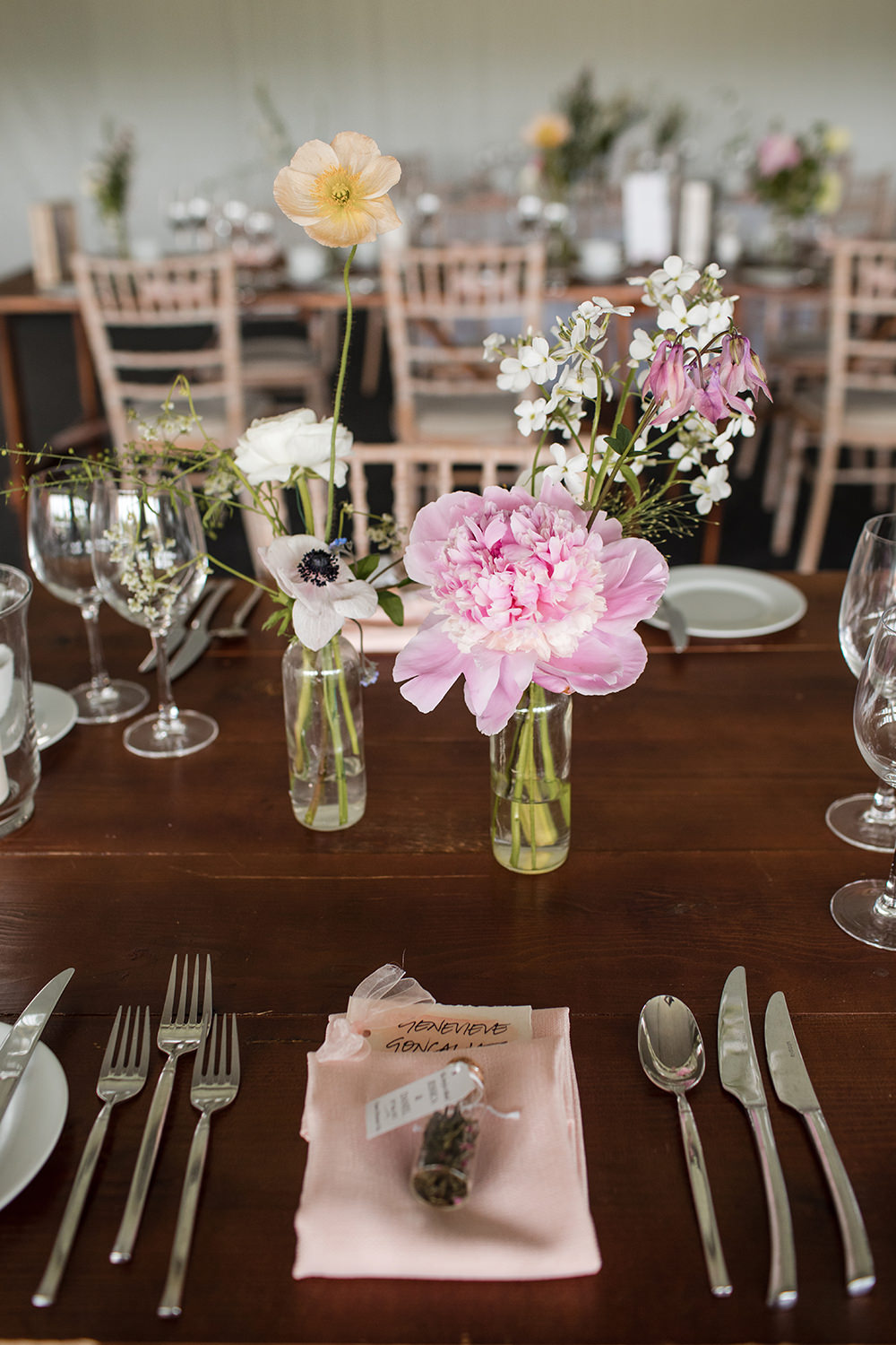 Long Wedding Table Spring Flowers Bottles Place Setting Staffordshire Country Estate Wedding Jo Hastings Photography