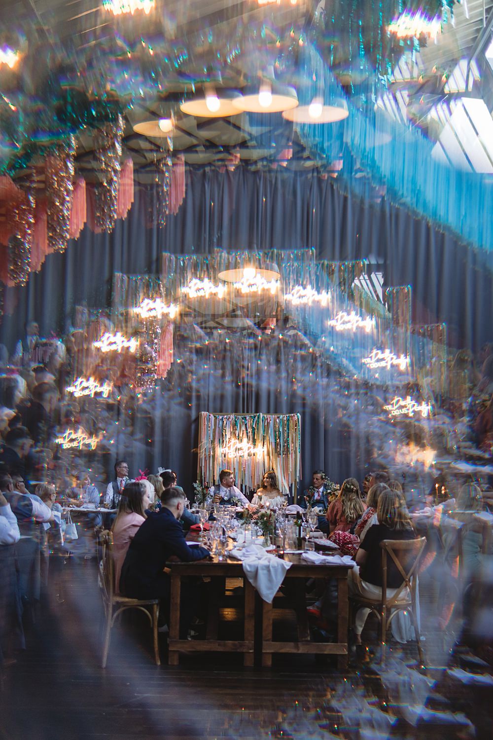 Modern \u0026 Colourful Disco Party Wedding with Streamers Decor, image size:1000x1500