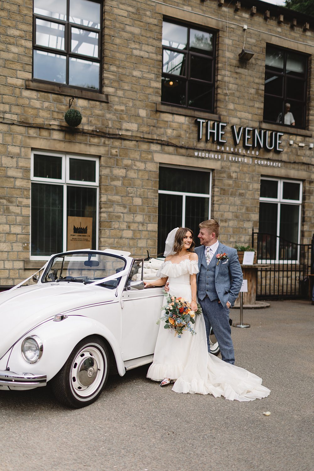 Beetle Car Streamers Wedding Decor Louise Barry Photographer