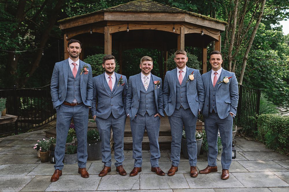 Groom Suits Groomsmen Blue Streamers Wedding Decor Louise Barry Photographer