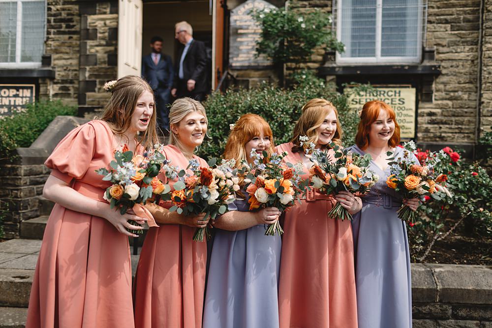 Coral Lilac Bridesmaid Dresses Streamers Wedding Decor Louise Barry Photographer