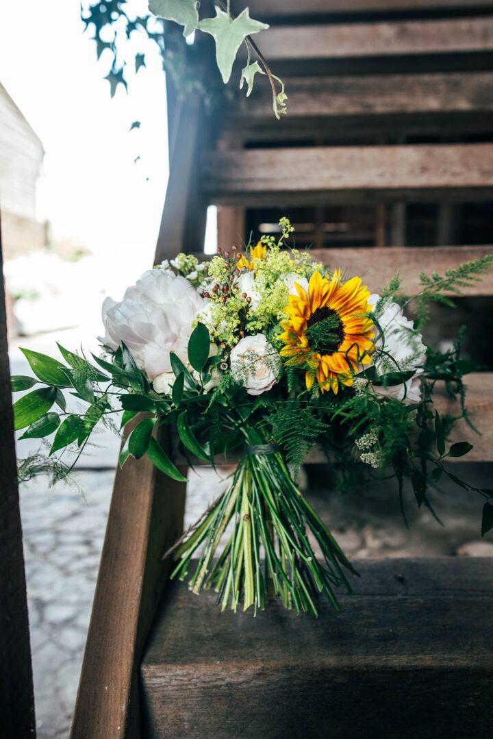 Sunflower Peony Wedding Bouquet Three Flowers Photography