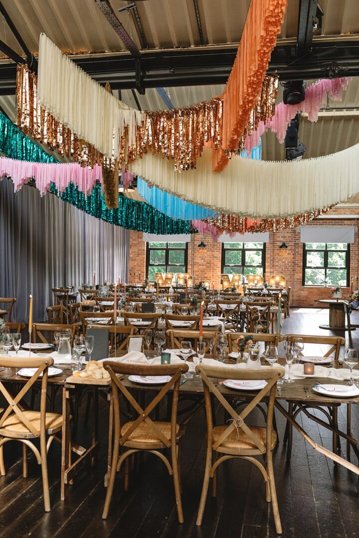 Wedding Idea Streamers Decor Louise Barry Photographer
