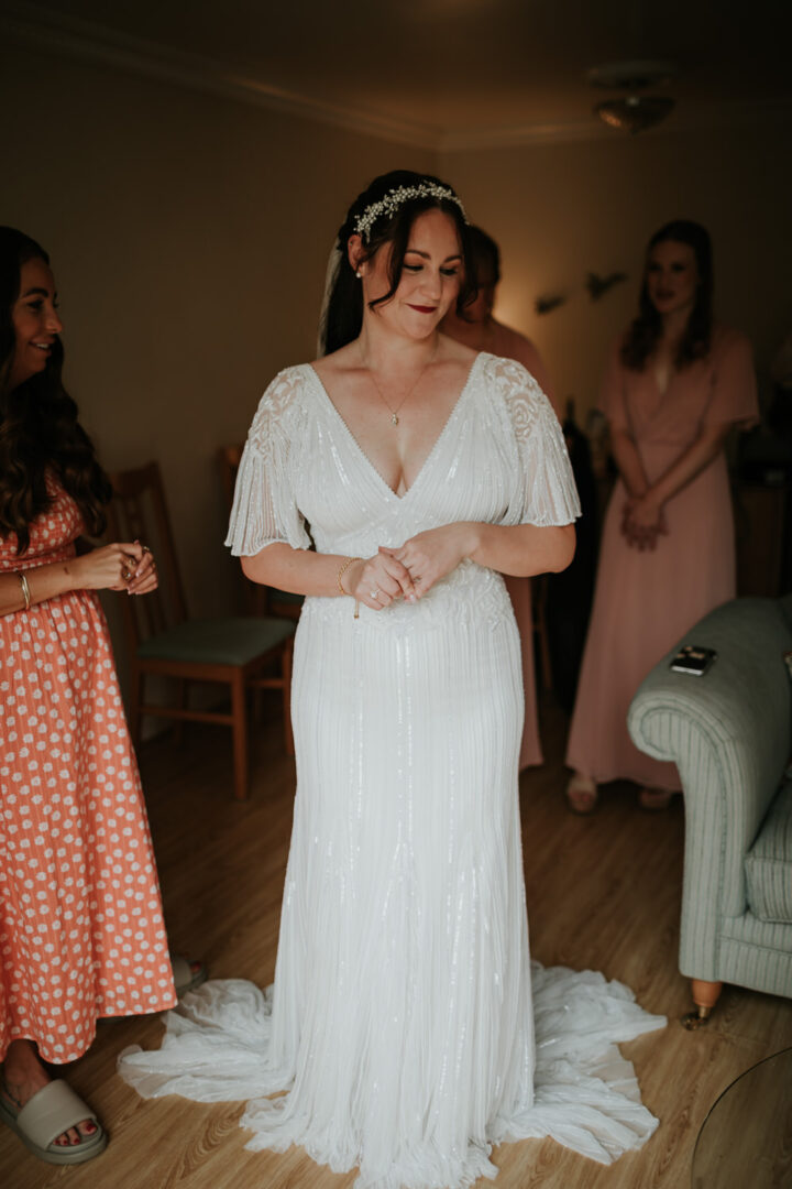 White Sequin Beaded Wedding Dress Paul Fuller Photography