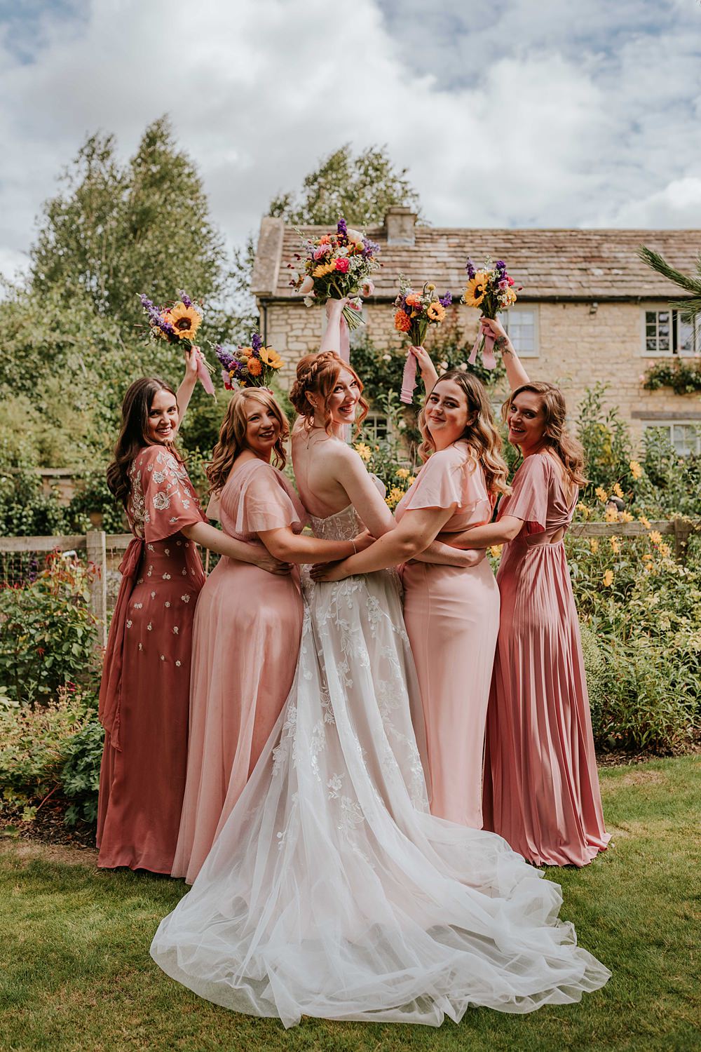 Long Pale Pink Bridesmaid Dresses Yorkshire Village Hall Wedding Maddie Farris Photography