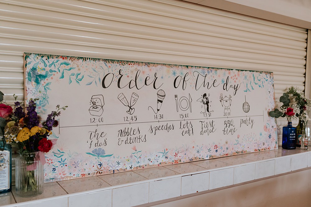 Order Day Sign Yorkshire Village Hall Wedding Maddie Farris Photography