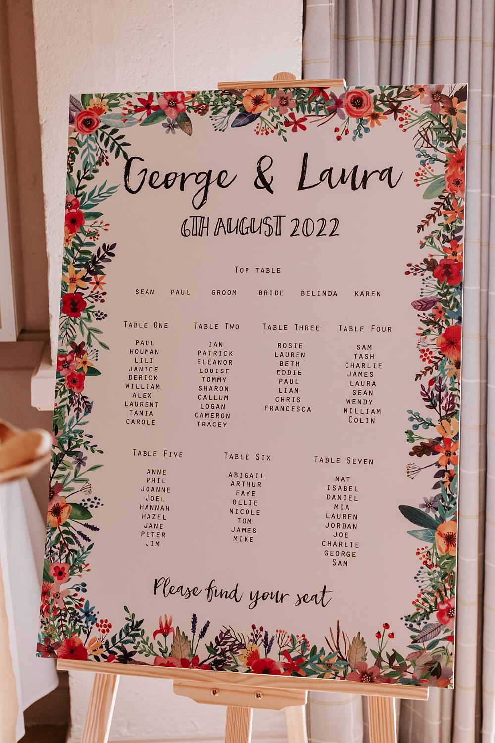 Floral Table Plan Yorkshire Village Hall Wedding Maddie Farris Photography