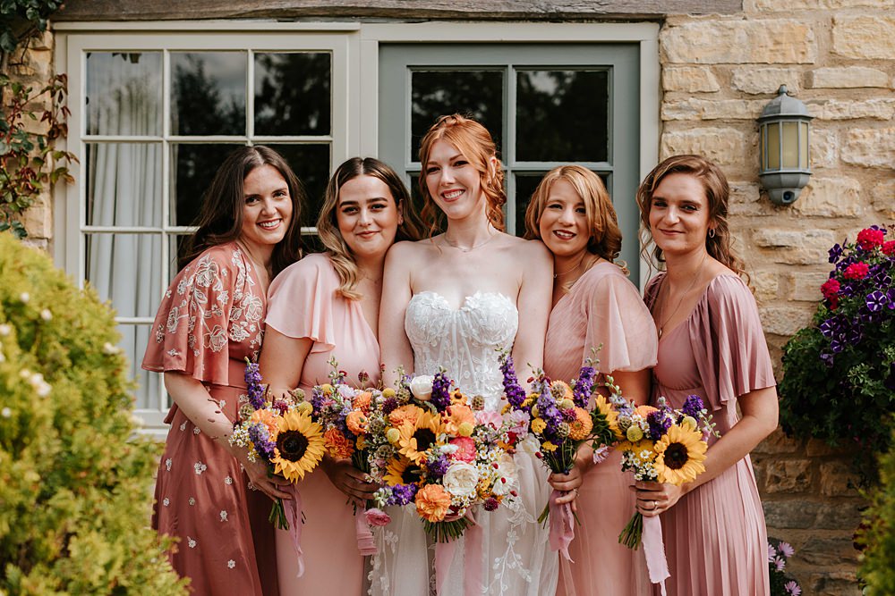 Long Pale Pink Bridesmaid Dresses Yorkshire Village Hall Wedding Maddie Farris Photography