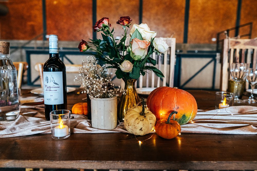 Table Decor Flowers Pumpkins Autumn Harvest Wedding Three Flowers Photography