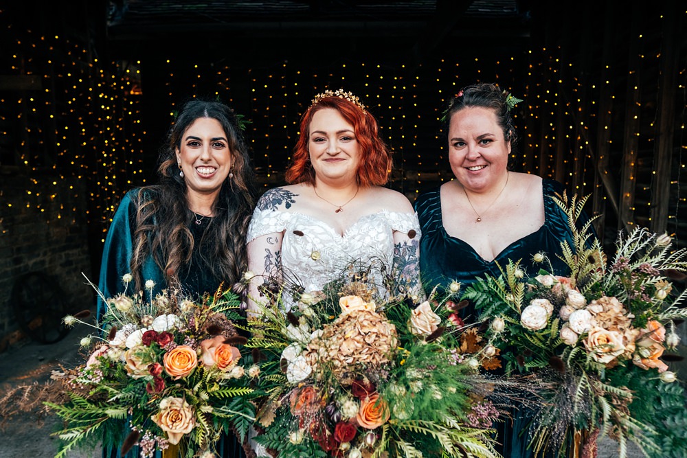 Bouquet Flowers Bridal Red Green Trailing Bridesmaids Autumn Harvest Wedding Three Flowers Photography