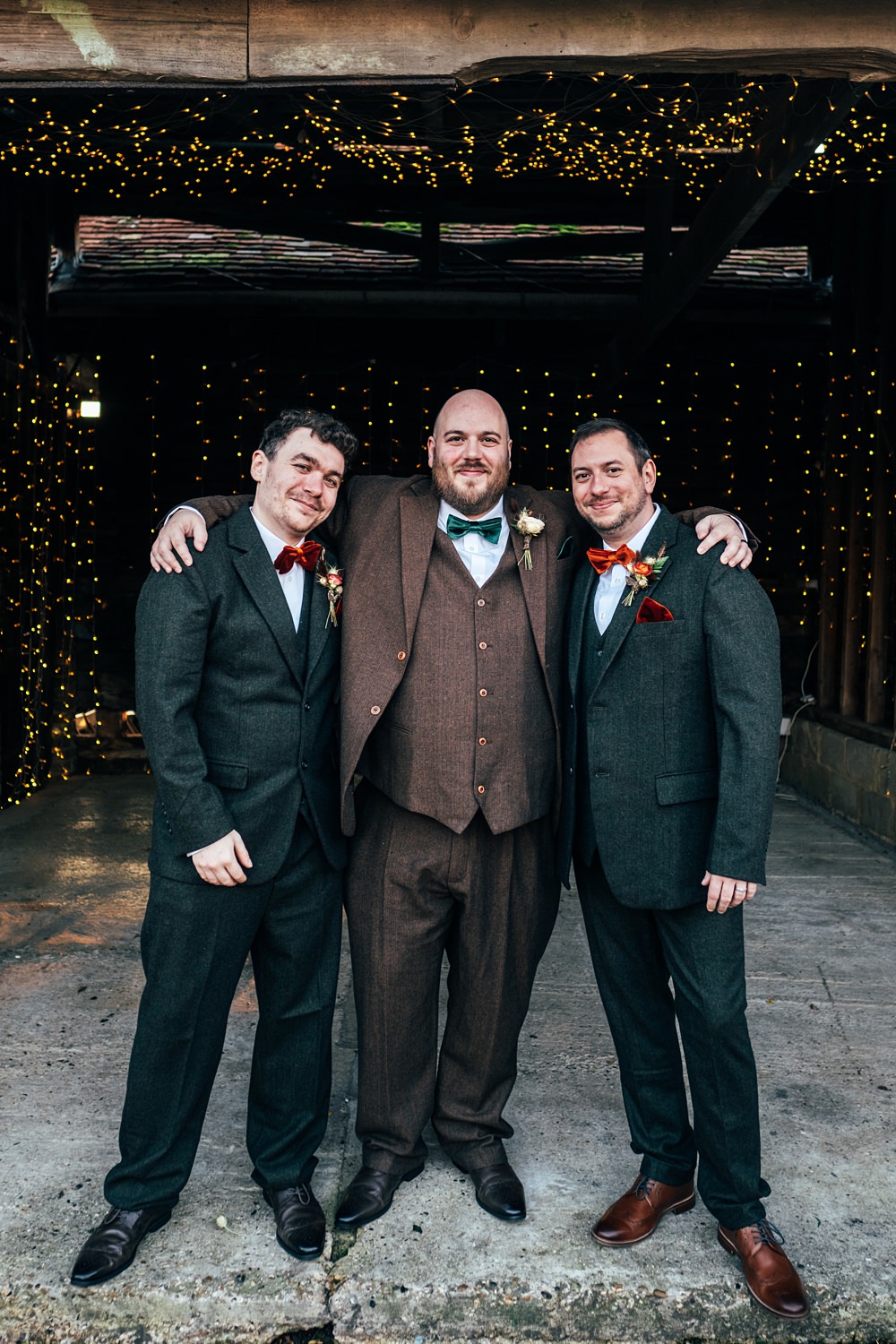 Tweed Suits Bow Ties Groom Groomsmen Autumn Harvest Wedding Three Flowers Photography