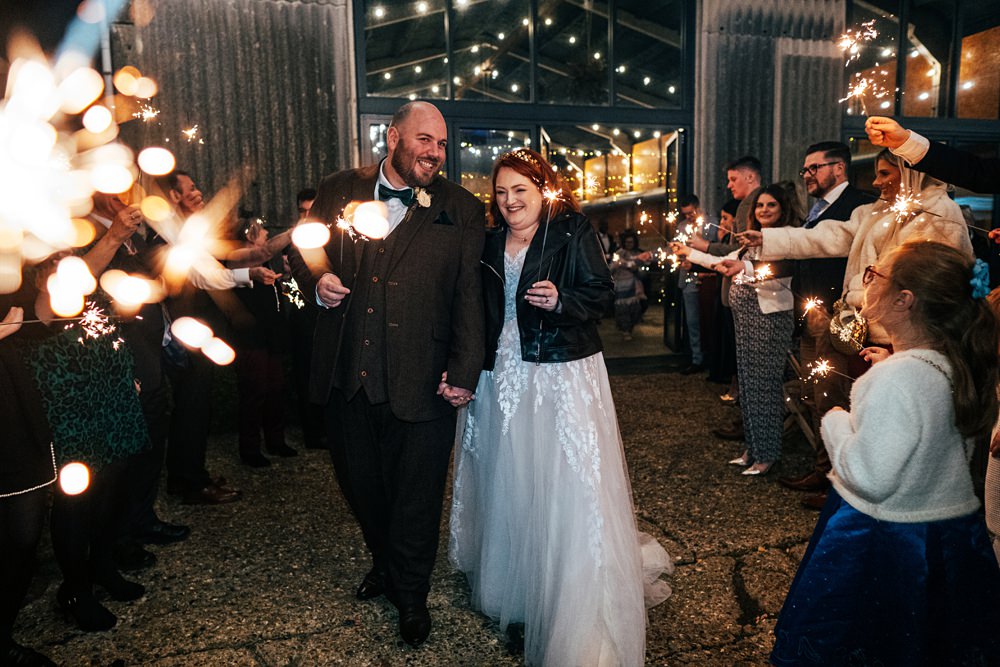 Sparklers Send Off Autumn Harvest Wedding Three Flowers Photography
