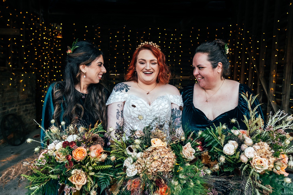 Bouquet Flowers Bridal Red Green Trailing Bridesmaids Autumn Harvest Wedding Three Flowers Photography