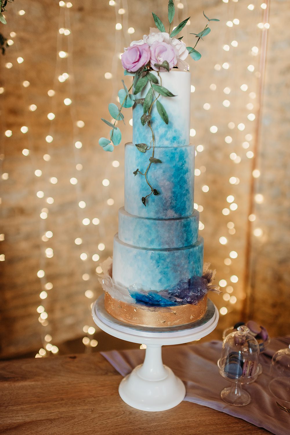 Blue Purple Gold Wedding Ideas Sarah J Scott Photography 5 Tier Cake Flowers