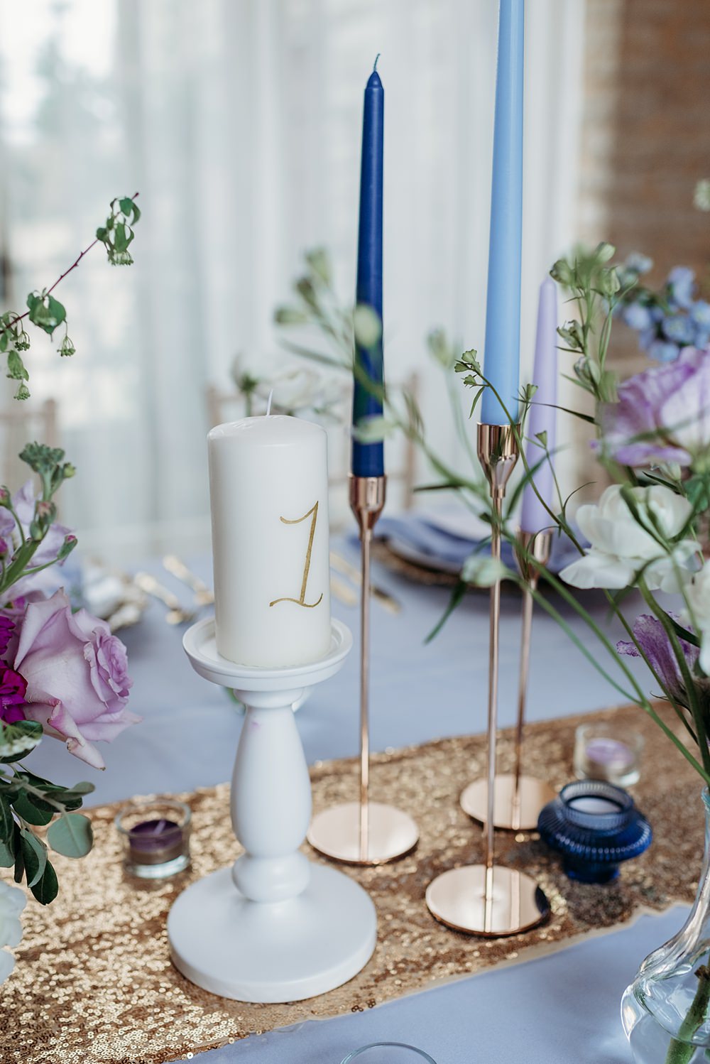 Candle Table Name Number Blue Purple Gold Wedding Ideas Sarah J Scott Photography