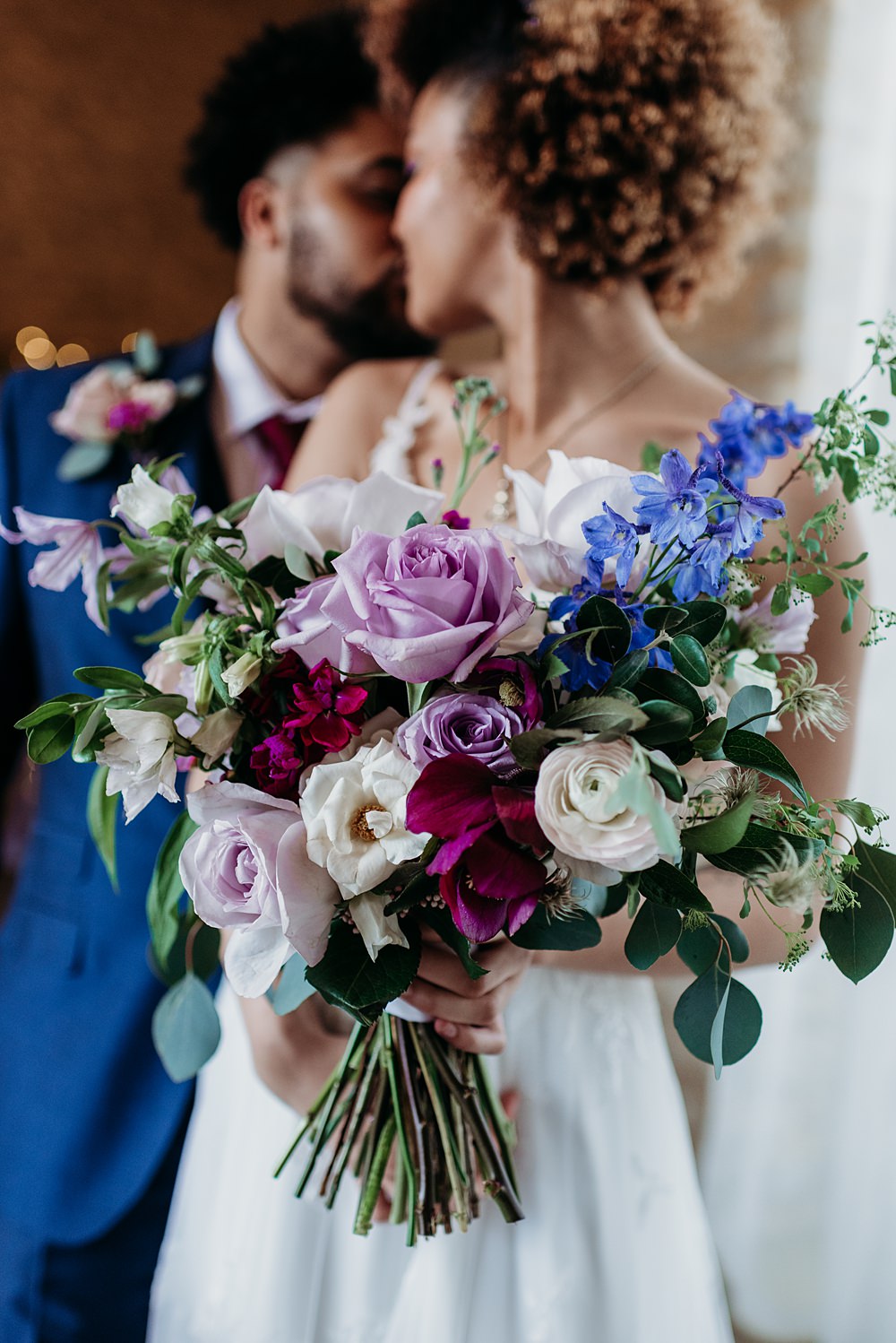 Bouquet Flowers Bridal Rose Blue Purple Gold Wedding Ideas Sarah J Scott Photography