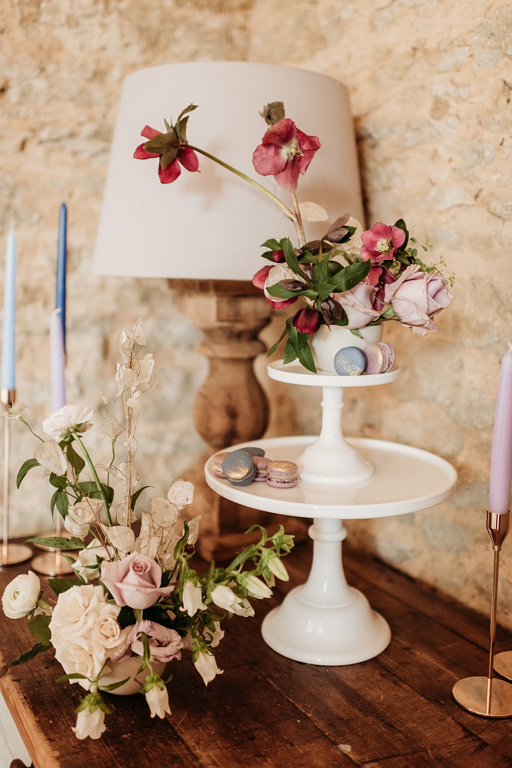 Macarons Cake Stand Blue Purple Gold Wedding Ideas Sarah J Scott Photography