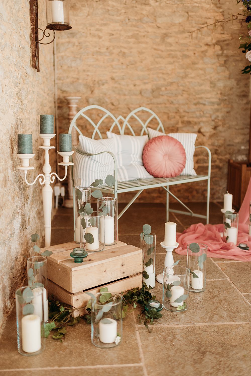 Candles Greenery Floor Decor Blue Purple Gold Wedding Ideas Sarah J Scott Photography