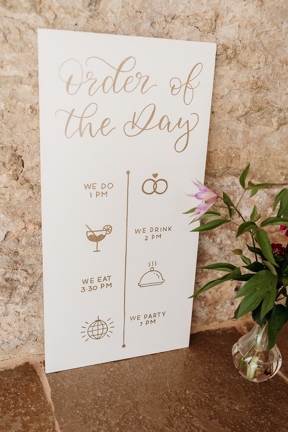 Order of the Day Sign Blue Purple Gold Wedding Ideas Sarah J Scott Photography