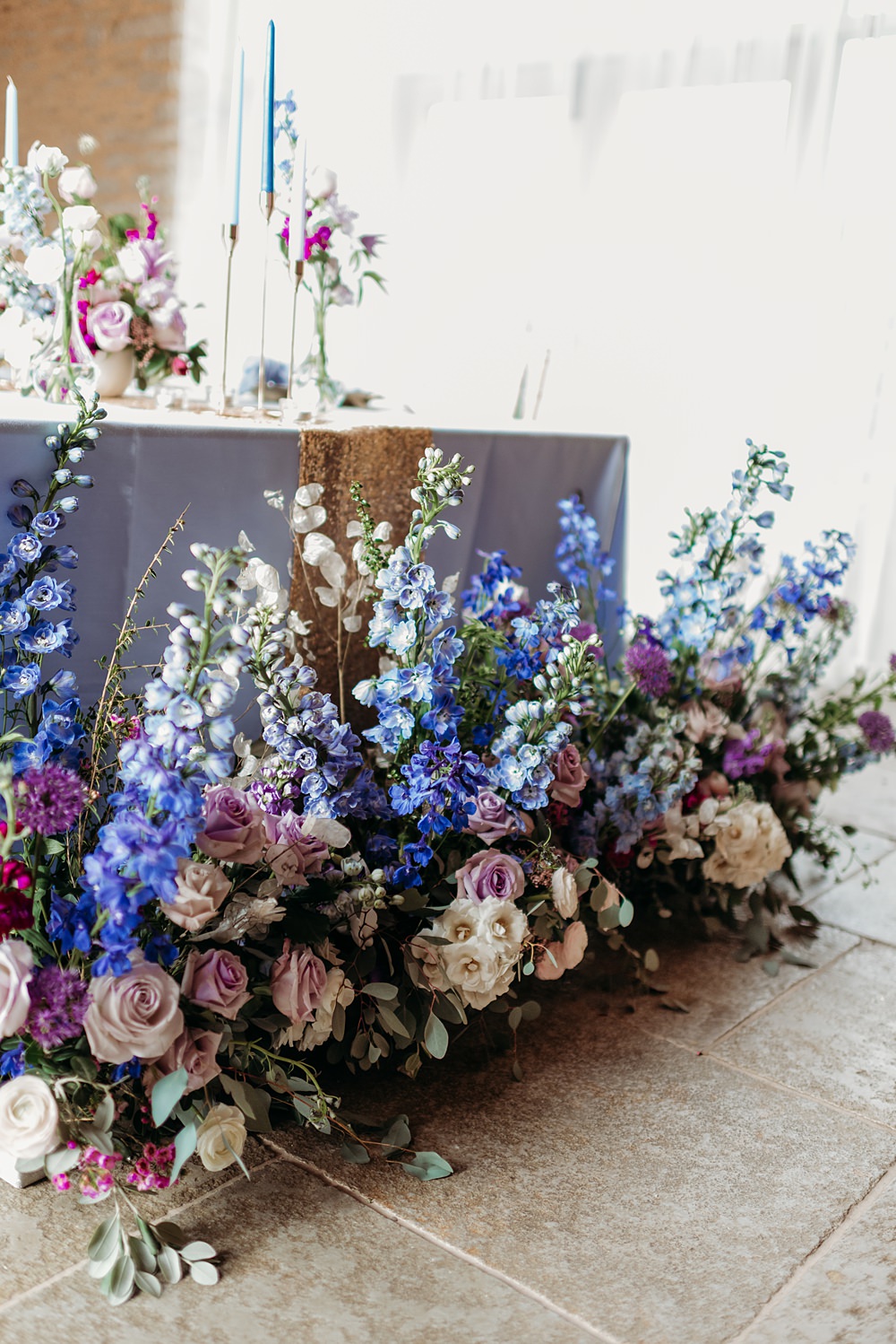 Meadow Floor Flowers Decor Blue Purple Gold Wedding Ideas Sarah J Scott Photography