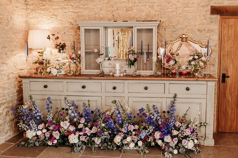 Furniture Dresser Flowers Blue Purple Gold Wedding Ideas Sarah J Scott Photography