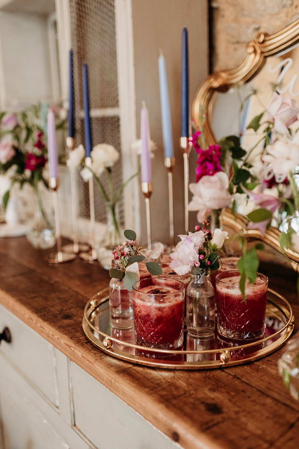 Cocktails Drinks Blue Purple Gold Wedding Ideas Sarah J Scott Photography