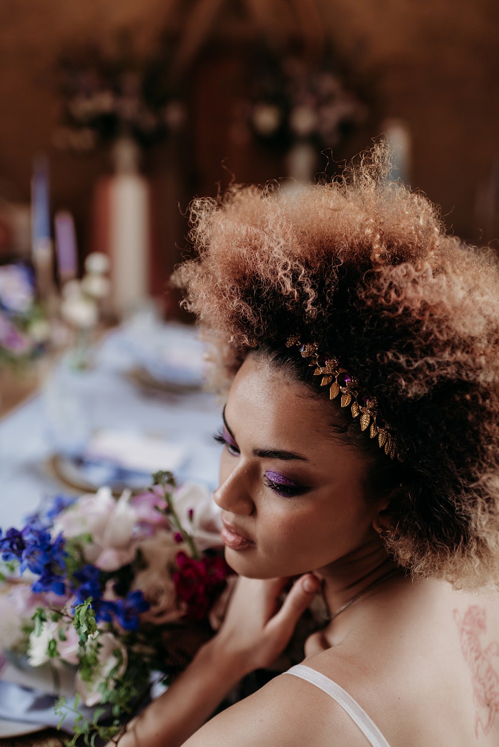 Bridal Makeup Blue Purple Gold Wedding Ideas Sarah J Scott Photography