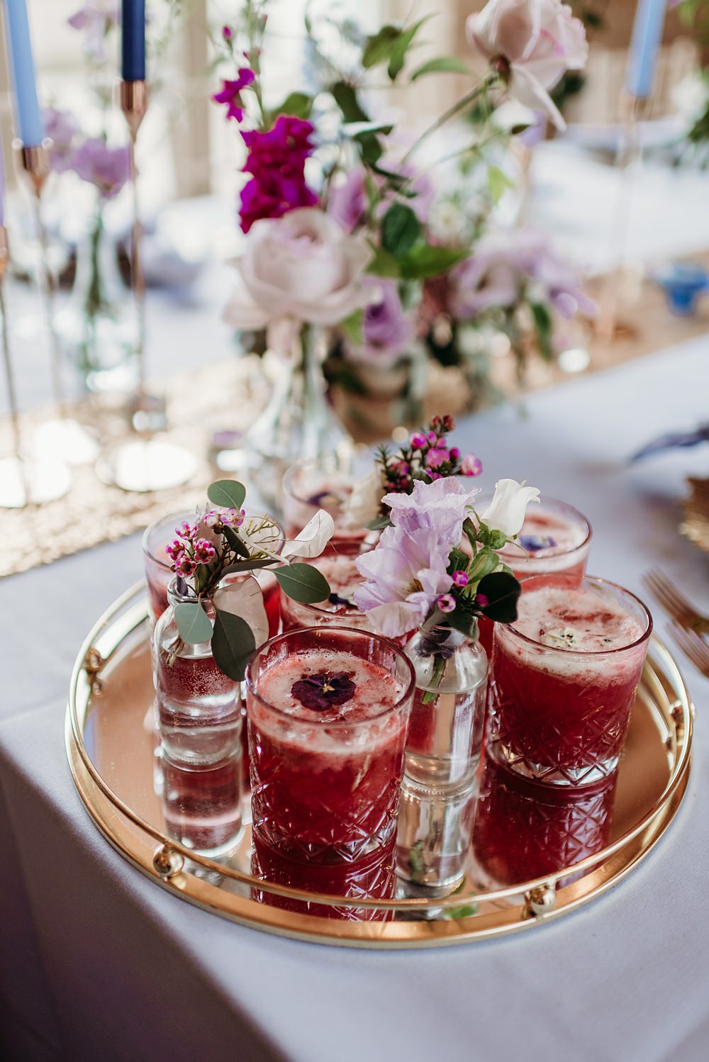 Cocktails Drinks Blue Purple Gold Wedding Ideas Sarah J Scott Photography