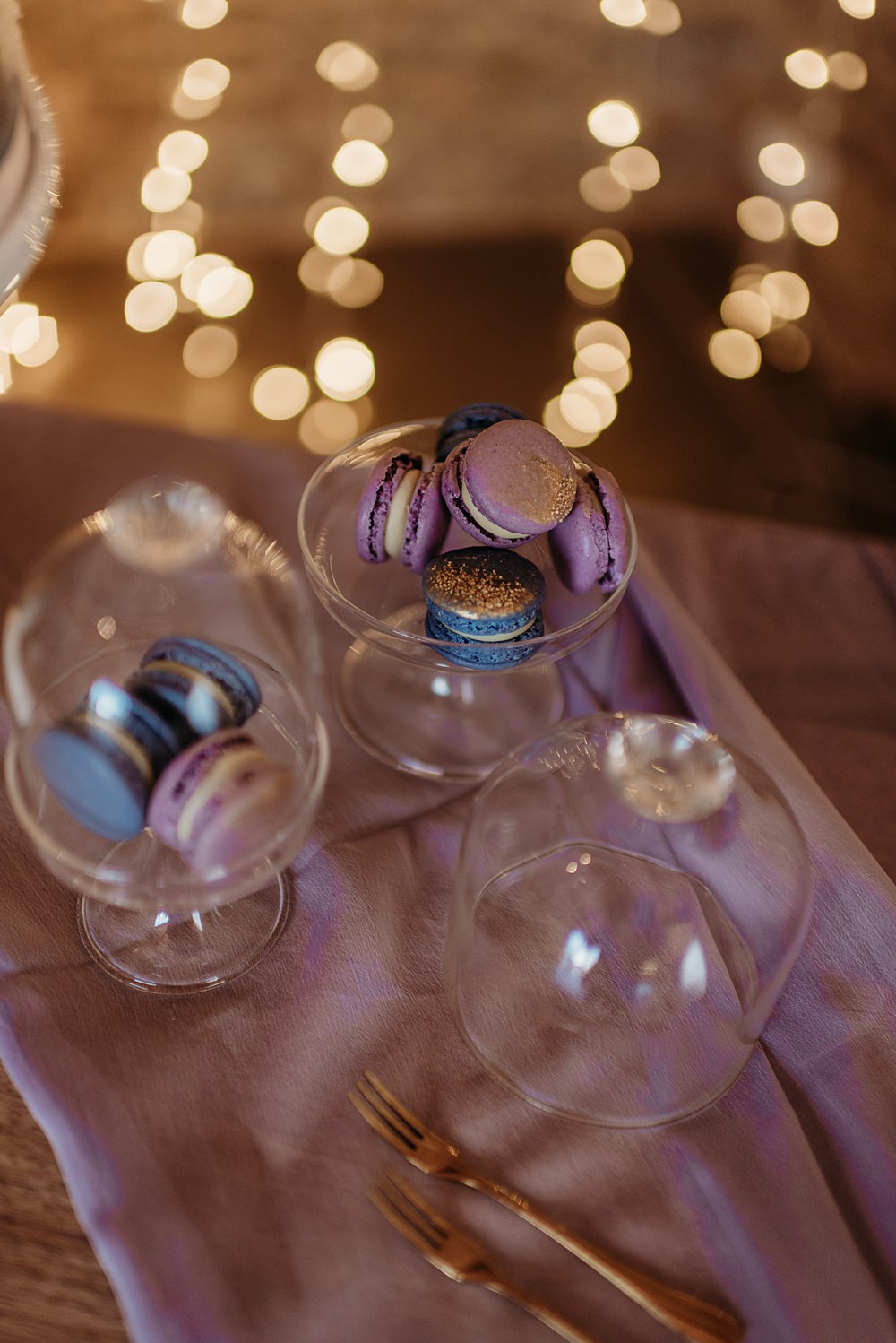 Macraons Blue Purple Gold Wedding Ideas Sarah J Scott Photography