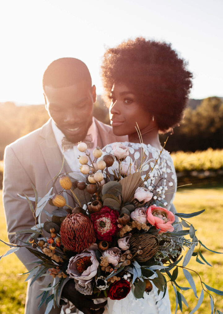 Boho Wedding Bouquet Protea WhitneyBre Photography