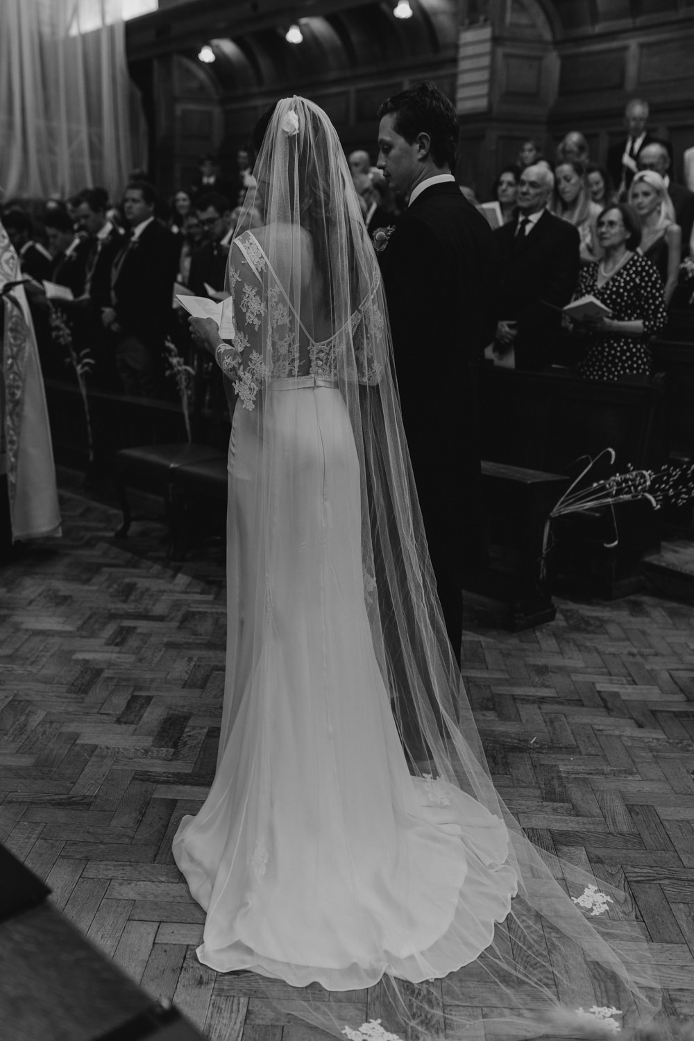Dress Gown Lace Long Sleeves Bride Louise Selby Veil Clear Roof Marquee Wedding Grace Pham Photography