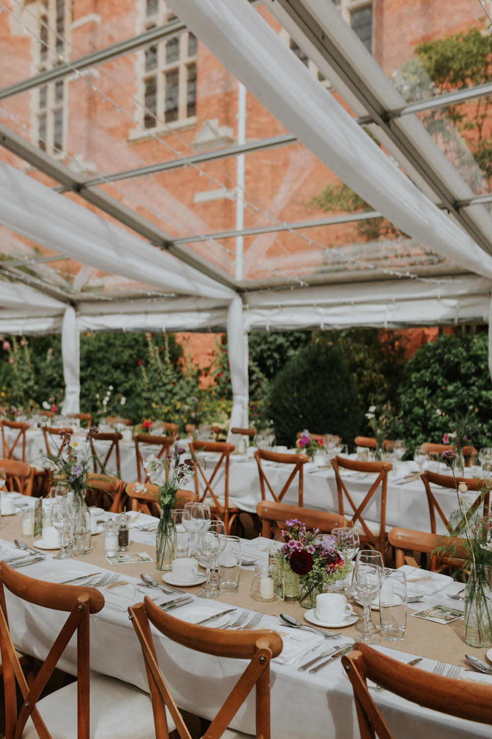 Fairy Lights Decor Draping Long Tables Reception Clear Roof Marquee Wedding Grace Pham Photography