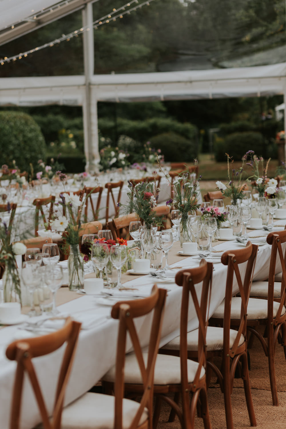 Long Table Hessian Runner Flowers Decor Clear Roof Marquee Wedding Grace Pham Photography