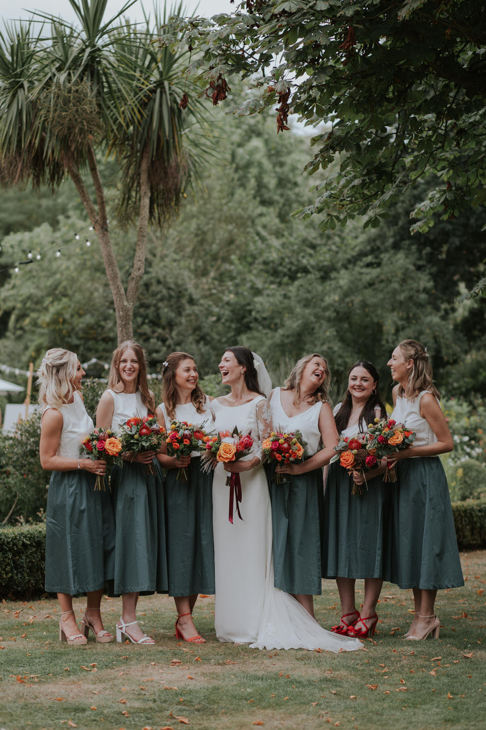 Bridesmaid Green Skirts White Tops Clear Roof Marquee Wedding Grace Pham Photography