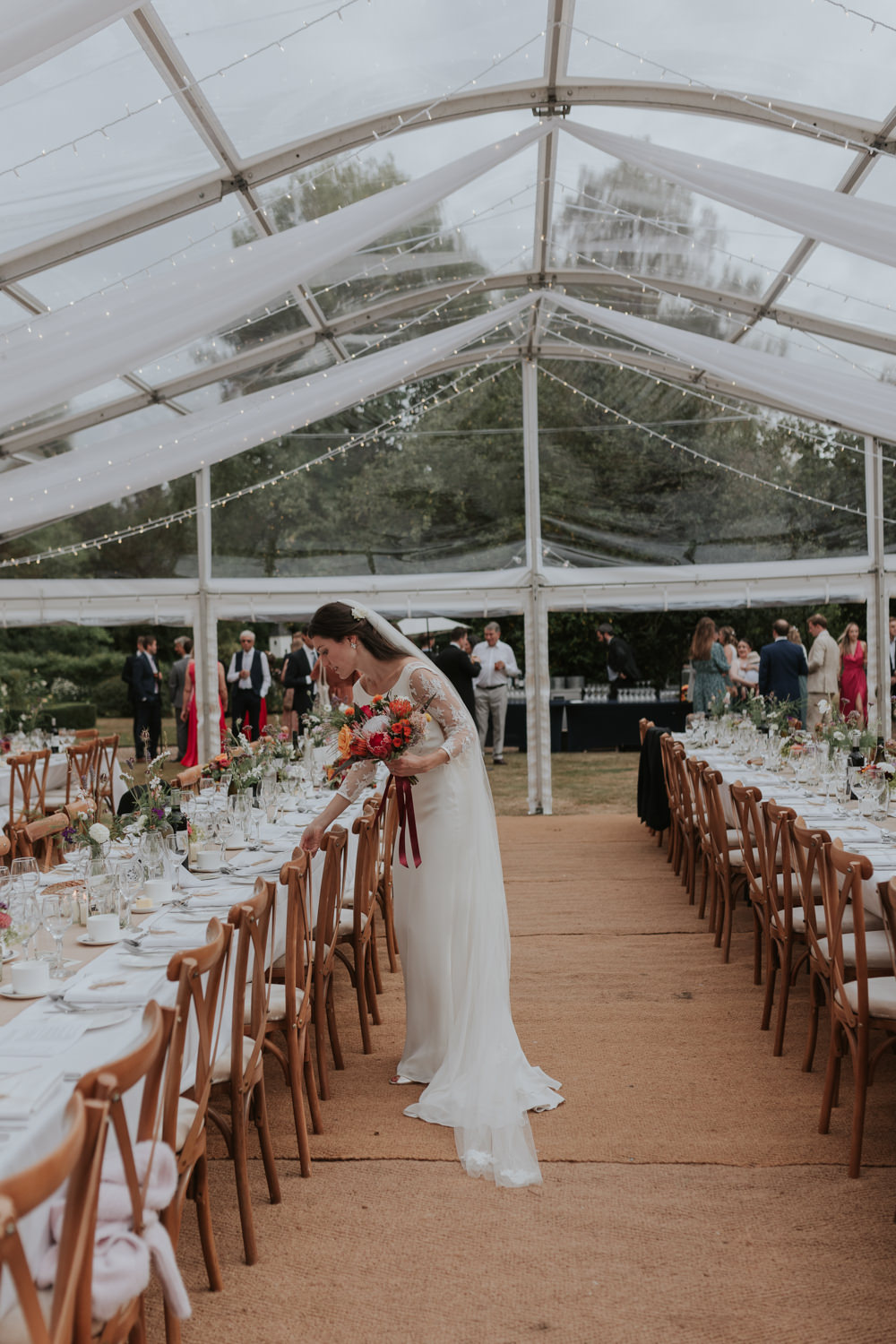 Fairy Lights Decor Draping Long Tables Reception Clear Roof Marquee Wedding Grace Pham Photography
