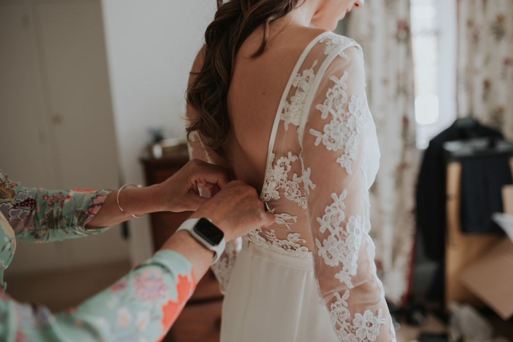 Dress Gown Lace Long Sleeves Bride Louise Selby Clear Roof Marquee Wedding Grace Pham Photography