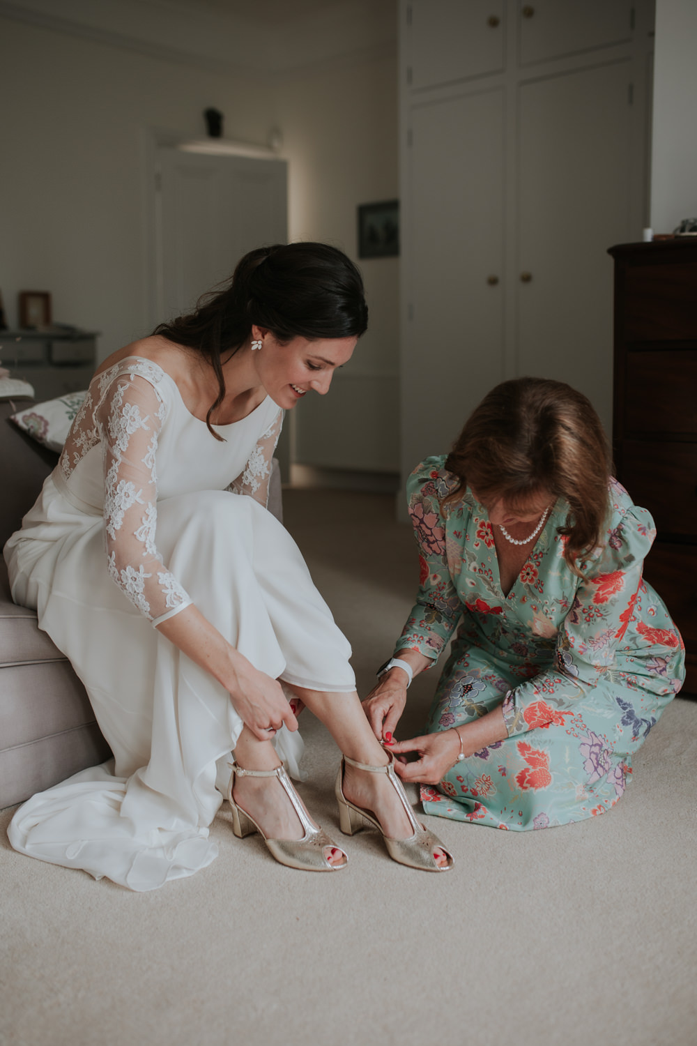 Dress Gown Lace Long Sleeves Bride Louise Selby Shoes Clear Roof Marquee Wedding Grace Pham Photography