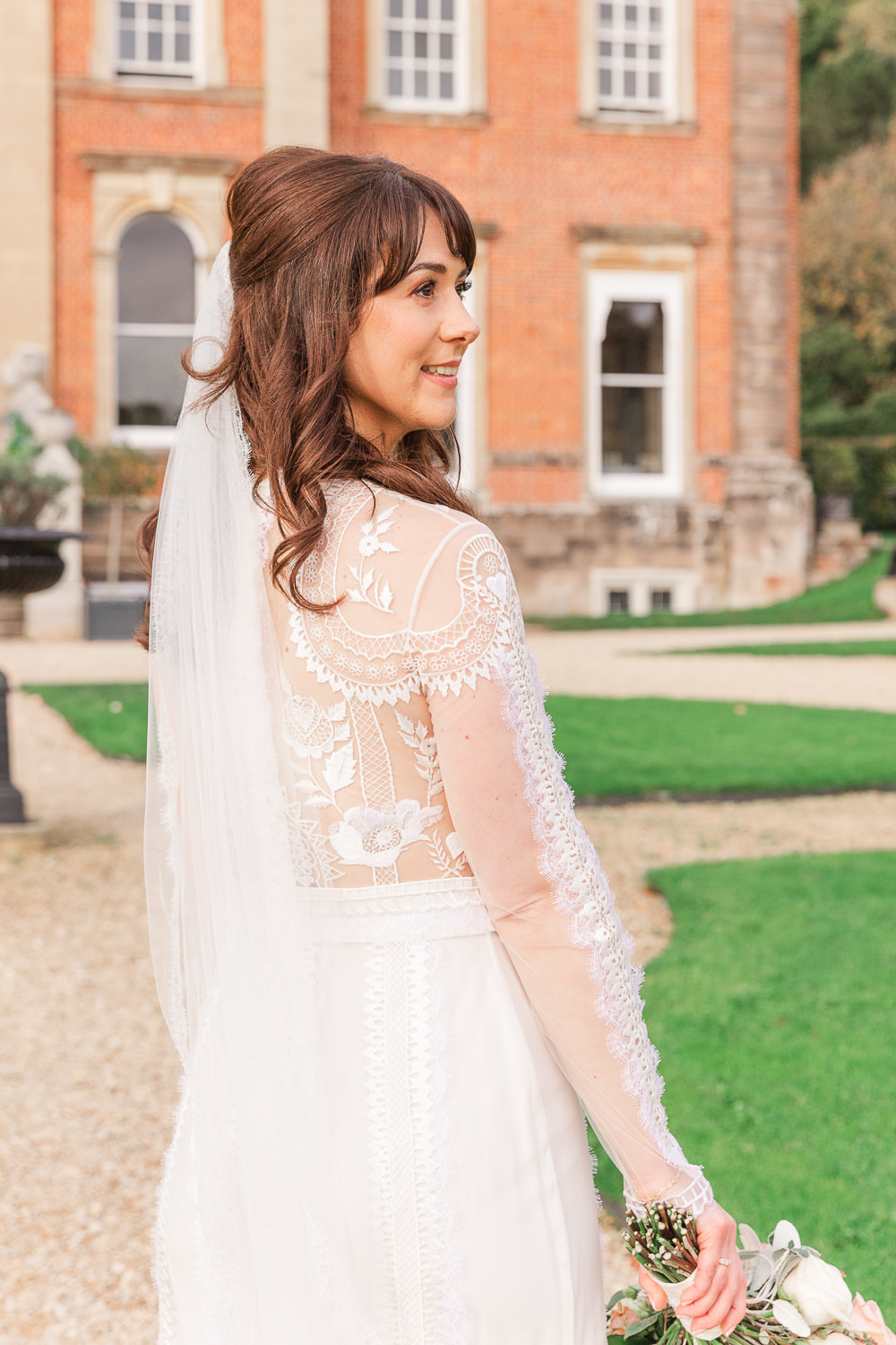 Long Sleeve Dress Sheer Temperley Bridal Crowcombe Court Wedding James and Kerrie Photography