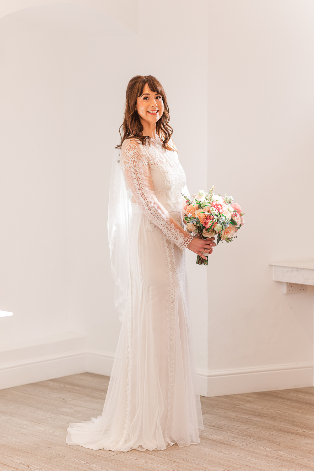 Long Sleeve Dress Sheer Temperley Bridal Crowcombe Court Wedding James and Kerrie Photography