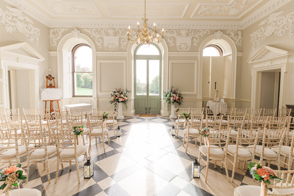 Chairs Flowers Aisle Crowcombe Court Wedding James and Kerrie Photography