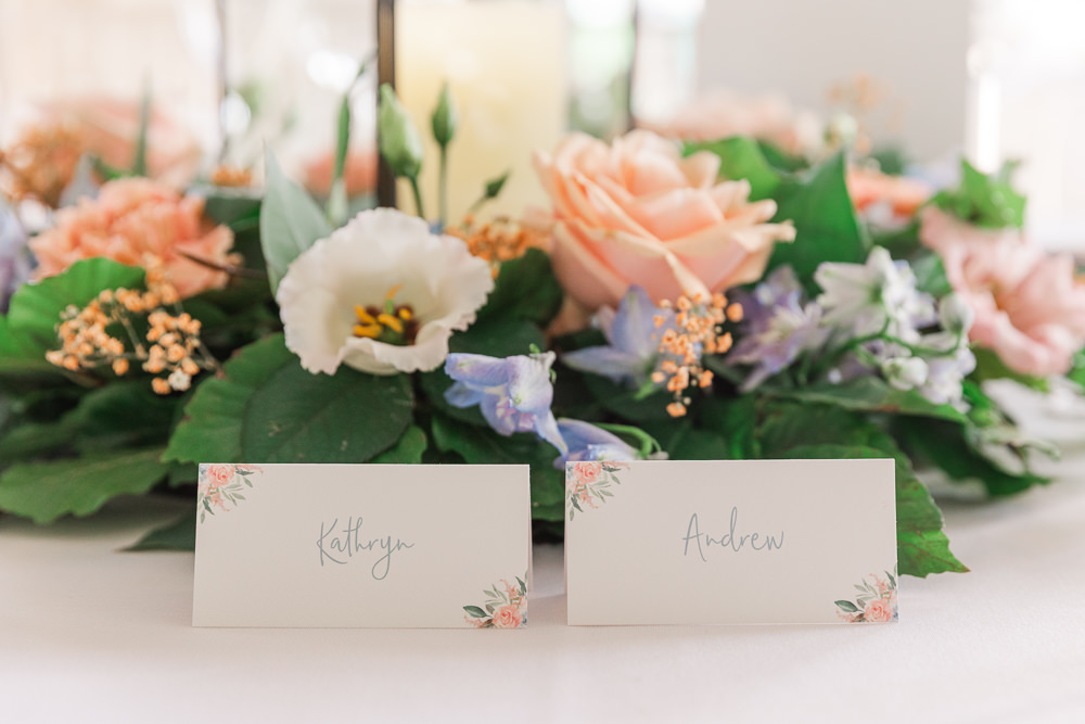 Place Name Cards Floral Crowcombe Court Wedding James and Kerrie Photography