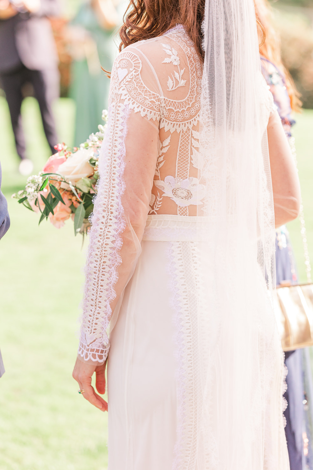 Long Sleeve Dress Sheer Temperley Bridal Crowcombe Court Wedding James and Kerrie Photography