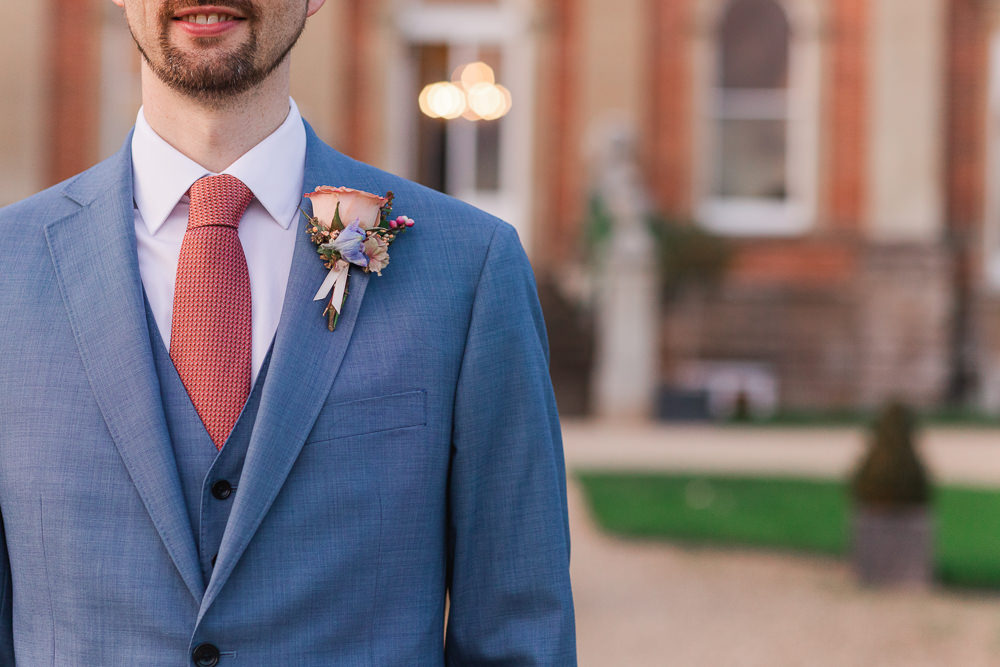 Groom Buttonhole Flower Pink Rose Crowcombe Court Wedding James and Kerrie Photography